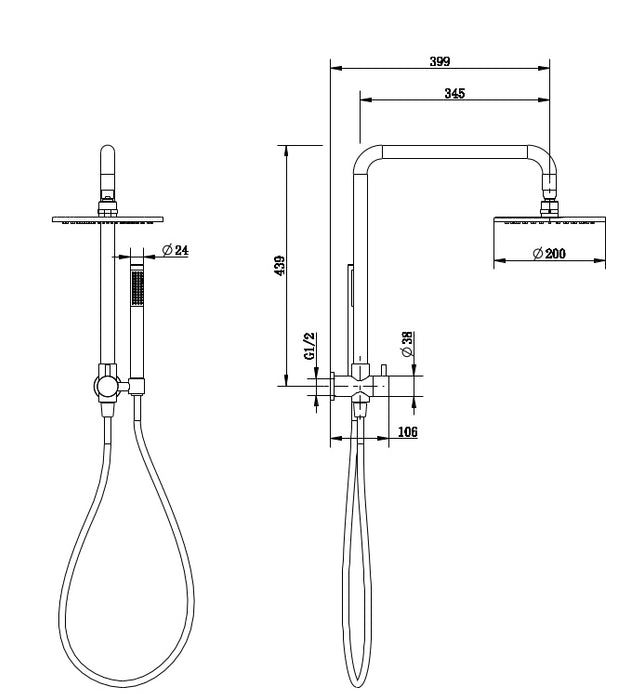 Cioso 200mm Dual Shower Matte Black - 10753MB