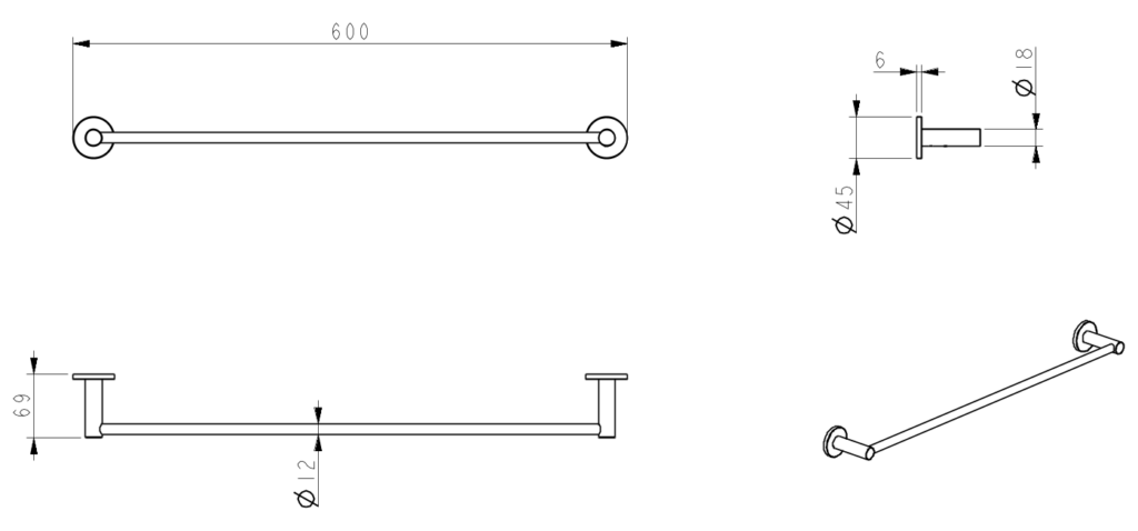 Mica 600mm Single Towel Rail Dusk Bronze - 1124-600-P-DB