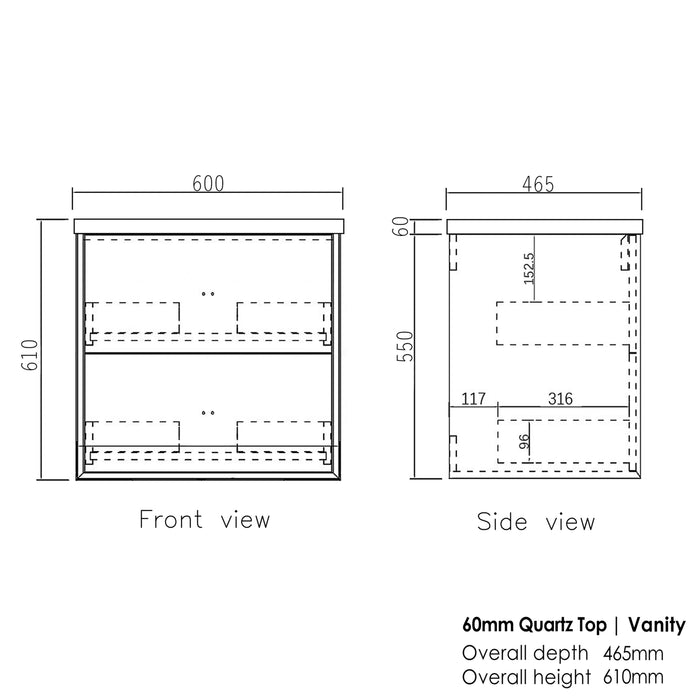 Noosa Legs and shelf Only 1200X450 Matte White - LEG-NOOSA1200W