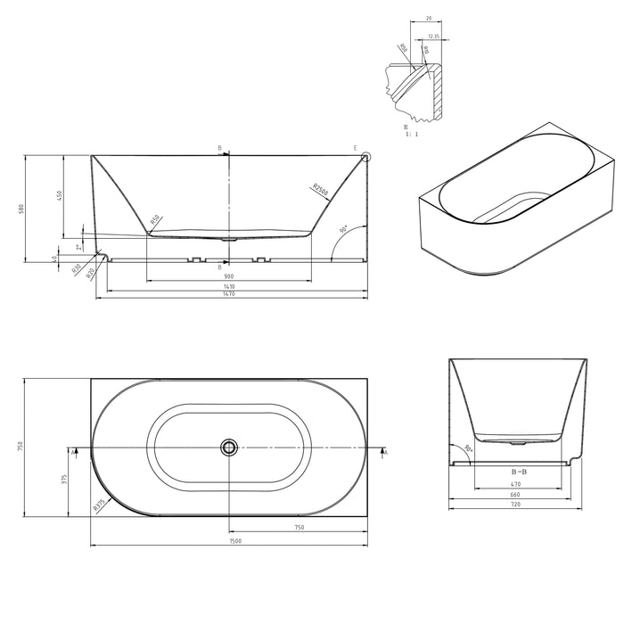 Attica Celine 1500mm Right Corner Bath With Overflow Matte White - ACBT-1500RMW-OF