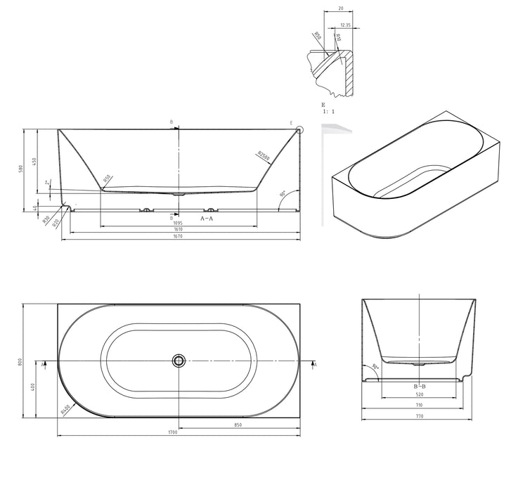 Attica Celine 1700mm Right Corner Bath With Overflow Gloss White - ACBT-1700R-OF