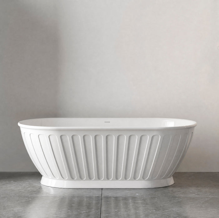 Attica Kensington 1700mm Fluted Freestanding Bath With Overflow Gloss White - AKBT-1700-OF