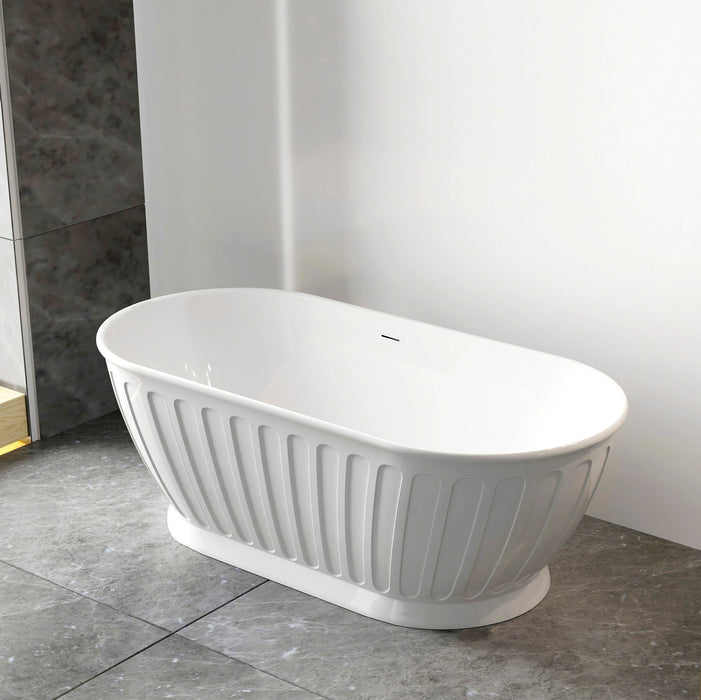 Attica Kensington 1700mm Fluted Freestanding Bath With Overflow Gloss White - AKBT-1700-OF