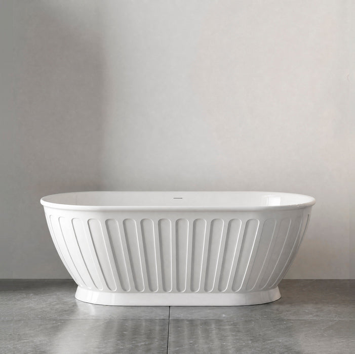 Attica Kensington 1500mm Fluted Freestanding Bath With Overflow Gloss White - AKBT-1500-OF