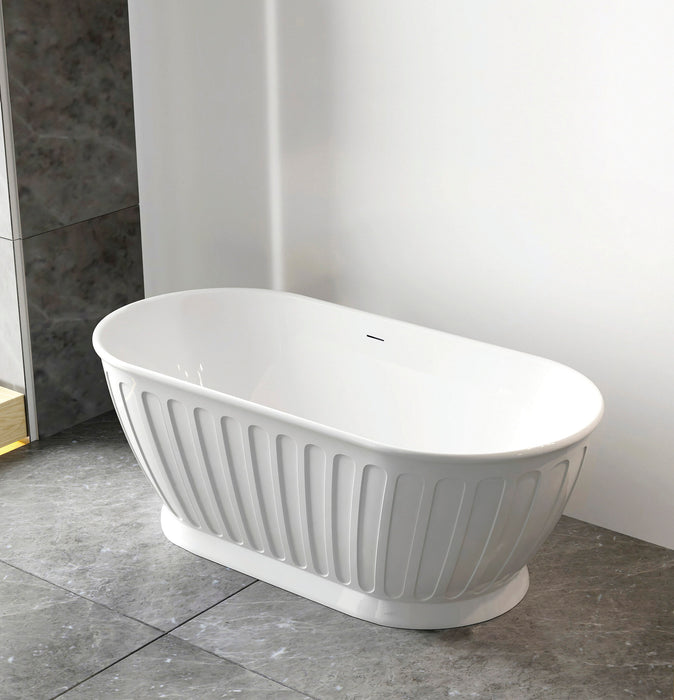 Attica Kensington 1500mm Fluted Freestanding Bath With Overflow Gloss White - AKBT-1500-OF