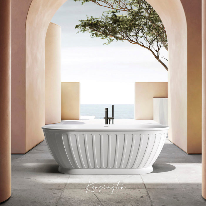 Attica Kensington 1500mm Fluted Freestanding Bath With Overflow Gloss White - AKBT-1500-OF