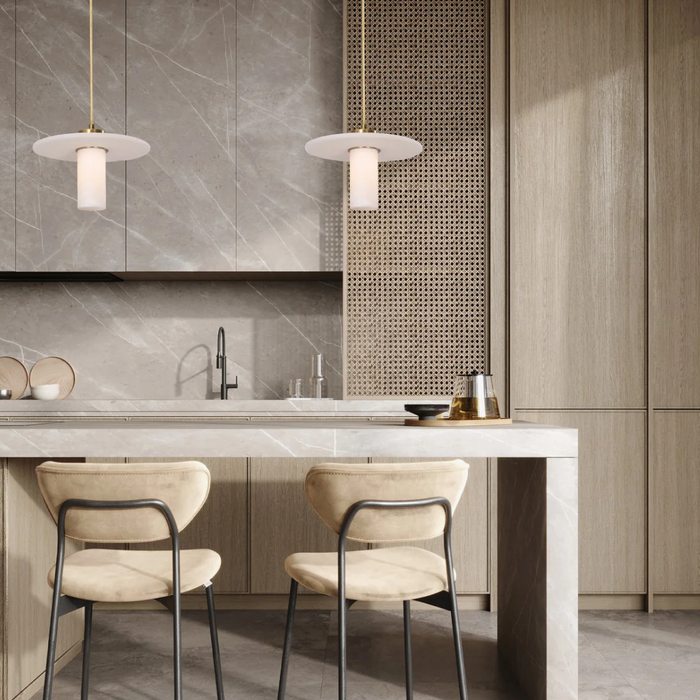Lucerna Interior Cylinder Round Hat Pendant Light White & Brass - LUCERNA1