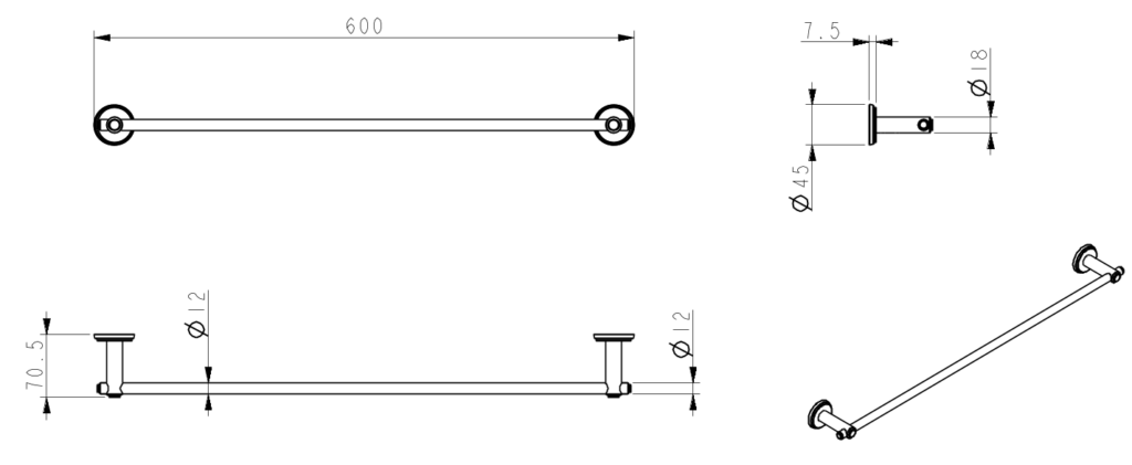 Mica Heritage 600mm Single Towel Rail Dusk Bronze - 1724-600-DB