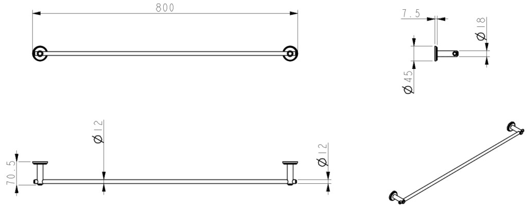 Mica Heritage 800mm Single Towel Rail Chrome - 1724-800-CP