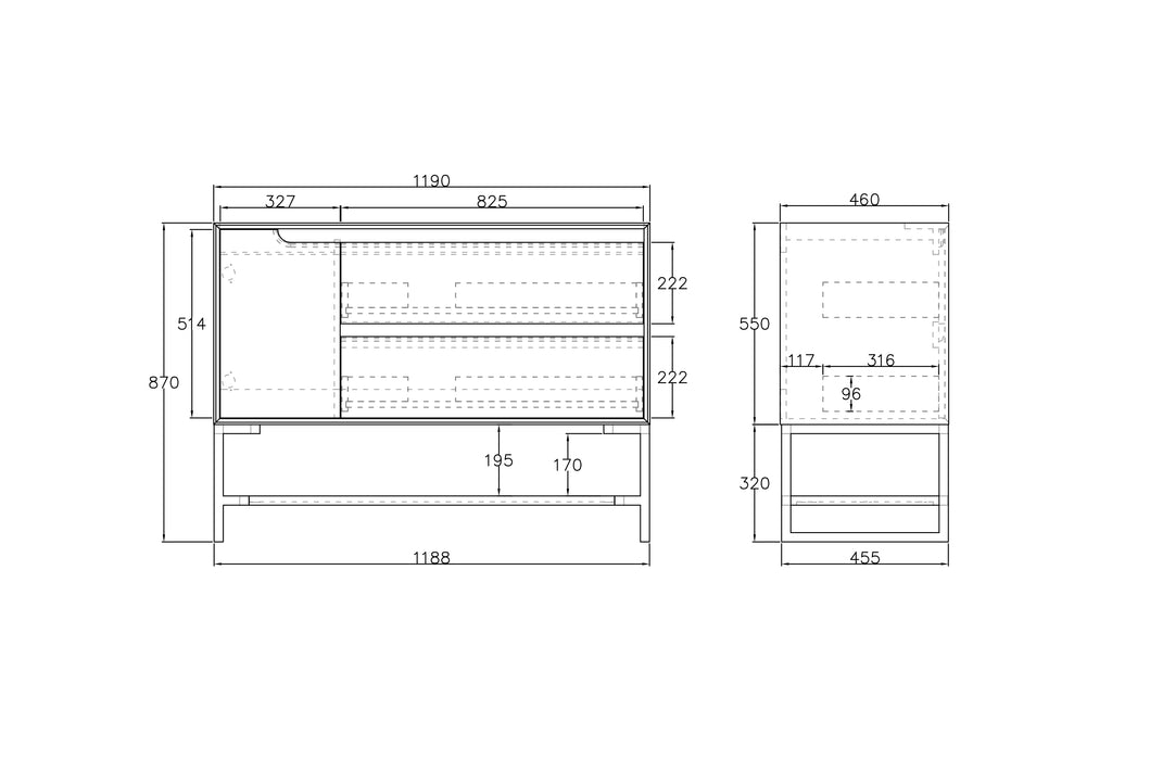 Byron Legs and shelf Only 1200X450 Black Oak - LEG-BYRON1200B
