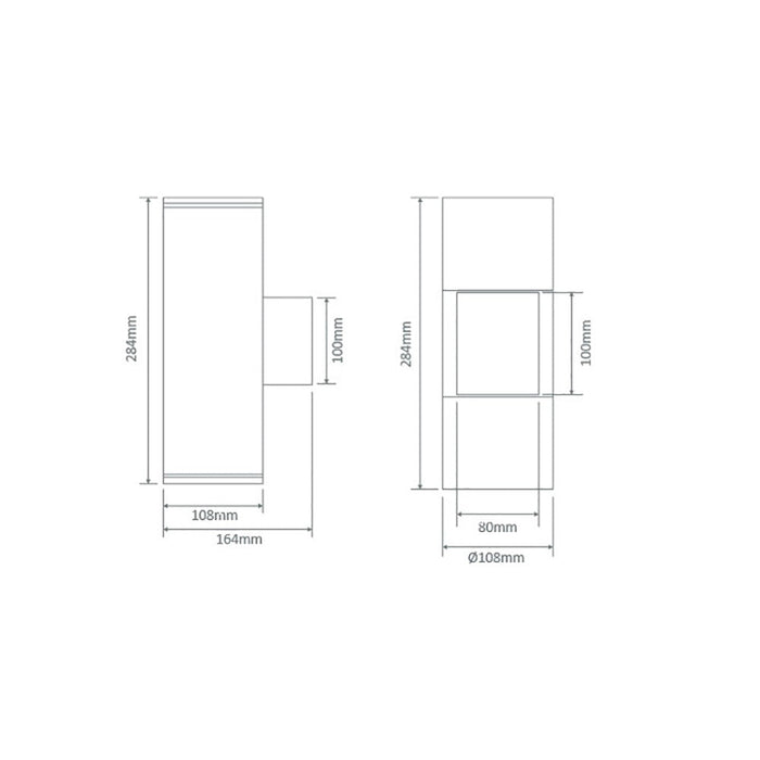 Buy Up / Down Wall Lights Australia Piper Square Up & Down Wall 2 Lights Black Aluminium - 49230
