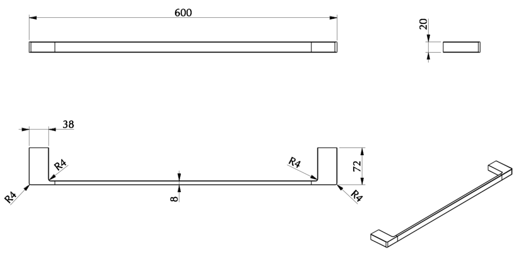 Milos 600mm Single Towel Rail Gun Metal - 2324-600-P-GM