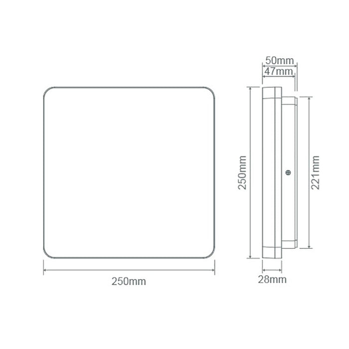 Buy LED Oyster Lights Australia Sunset Square LED Oyster Light W250mm White Polycarbonate 3CCT - 20886