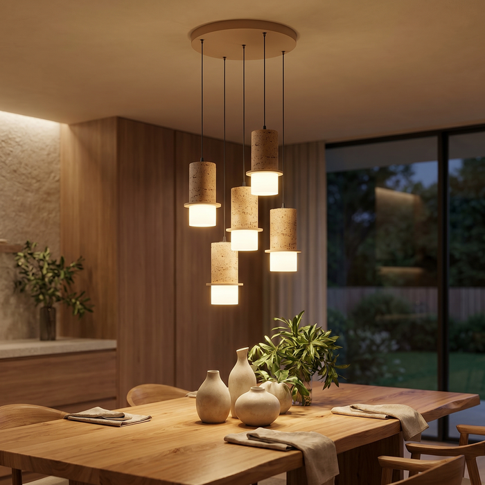 Kolisa LED 5 Light Pendant 30W Tri Colour Travertine - KOLISA PE5-BE