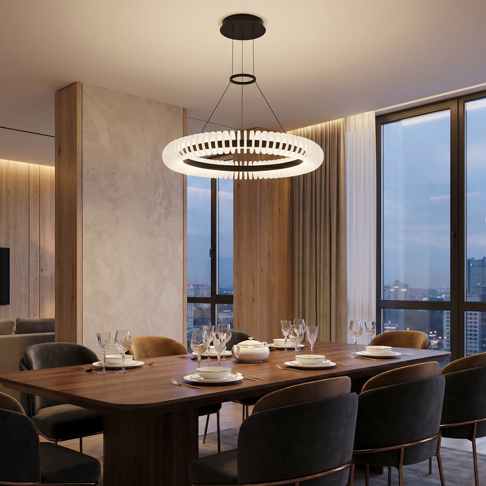 Romay LED 800mm Pendant Light 40W Tri Colour Black & Opal - ROMAY PE80-BKOP