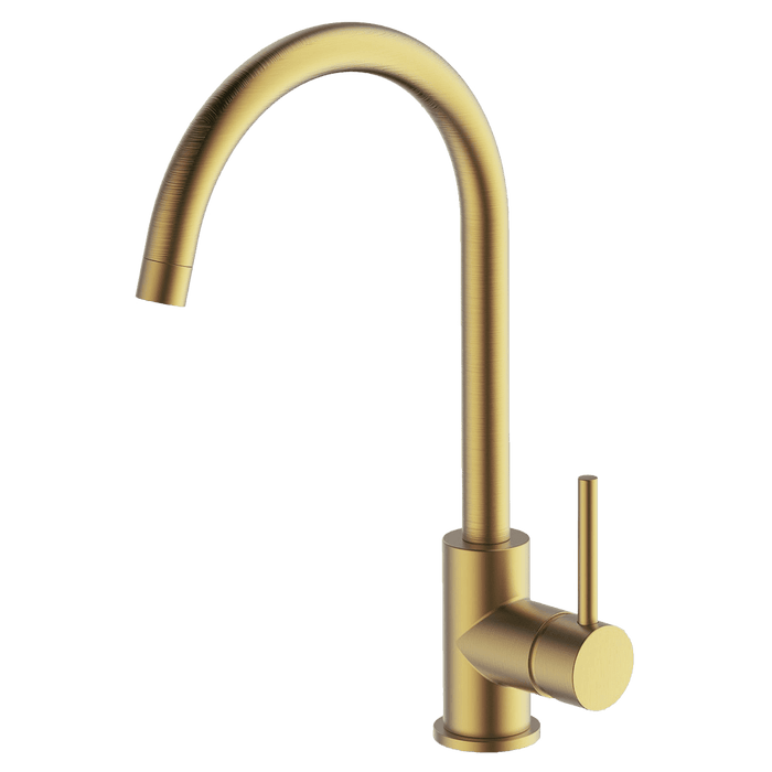 Lucia Goose Sidelever Kitchen Mixer Brushed Brass - 3K4-BB