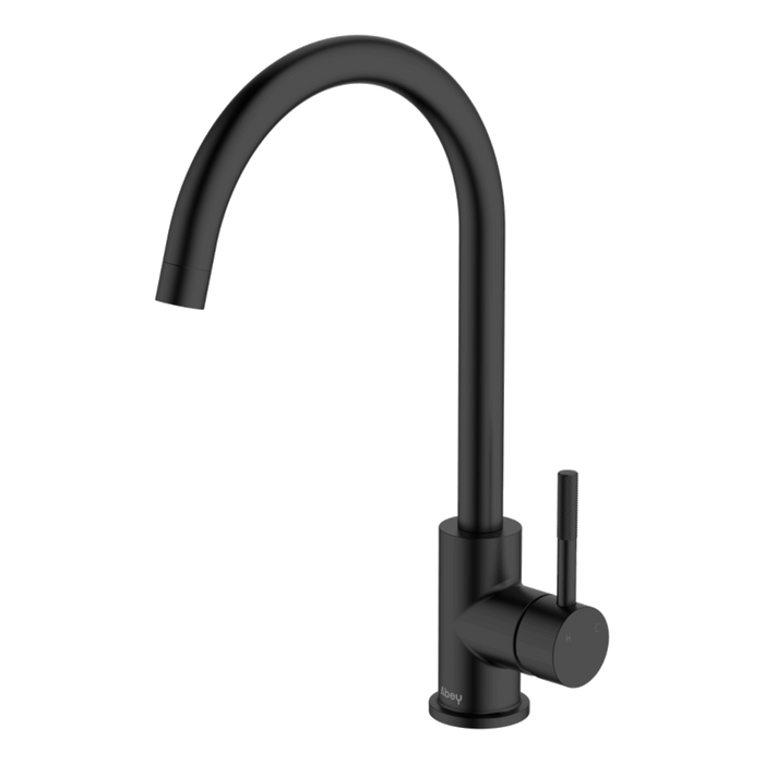 Lucia Knurled Handle Goose Sidelever Kitchen Mixer Lead Free Black - 3K4-KB-LF