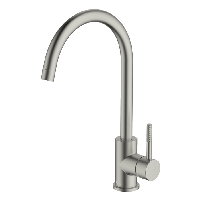 Lucia Knurled Handle Goose Sidelever Kitchen Mixer Lead Free Brushed Nickel - 3K4-KBN-LF