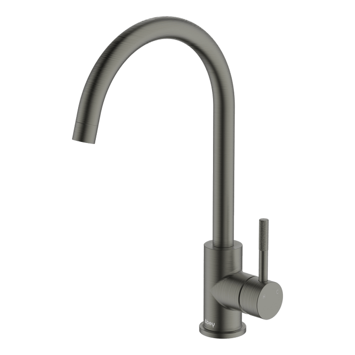 Lucia Knurled Handle Goose Sidelever Kitchen Mixer Lead Free Gun Metal - 3K4-KGM-LF