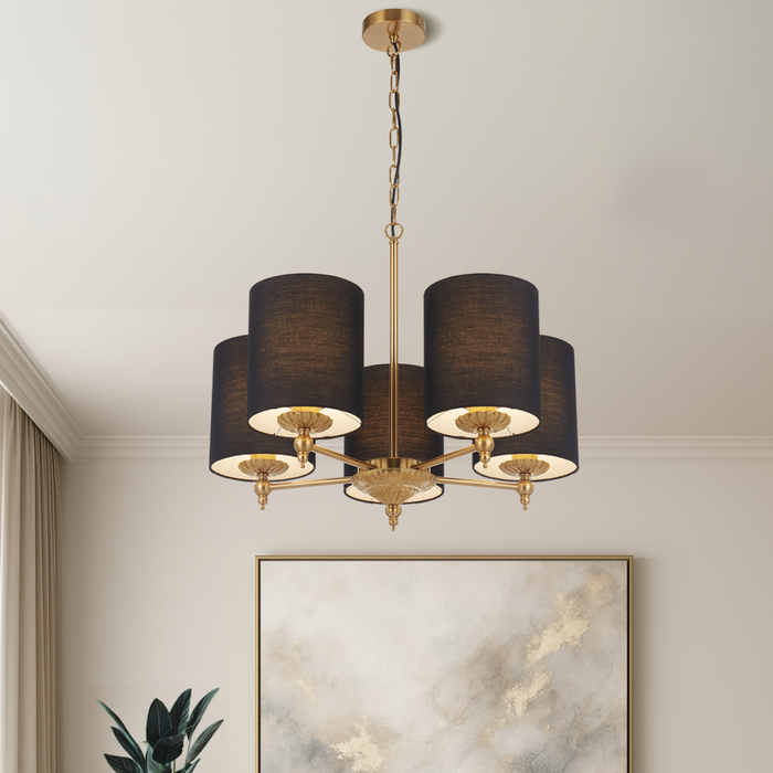 Argos 5 Light Pendant Antique Gold & Black - ARGOS PE5-AGBK