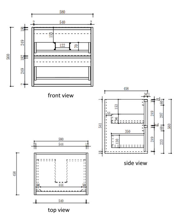 Venetta Fluted Framed Wall Hung 580mm Harvest Oak Cabinet with Crystal Ceramic Top - VE600WHAF-CT28