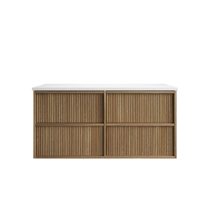 Venetta Fluted Framed Wall Hung 1180mm Harvest Oak Cabinet Only - VE1200WHAF