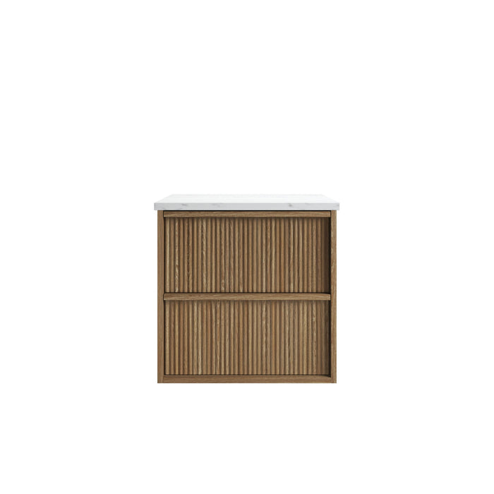 Venetta Fluted Framed Wall Hung 580mm Harvest Oak Cabinet with Crystal Ceramic Top - VE600WHAF-CT28