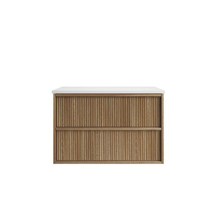 Venetta Fluted Framed Wall Hung 880mm Harvest Oak Cabinet Only - VE900WHAF