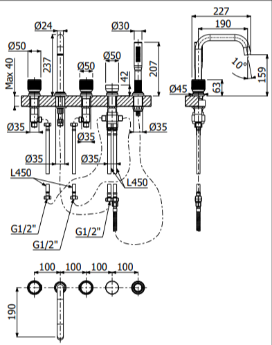 Lumiere Five Piece Bath Mixer Set