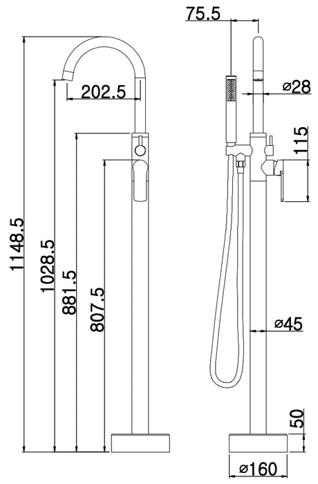 Akemi Bath Filler with Handshower Rosa - 11518HS