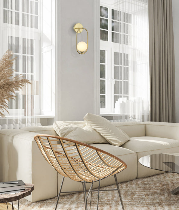Aro Round Opal Glass Frame Wall Light Satin Gold - ARO1