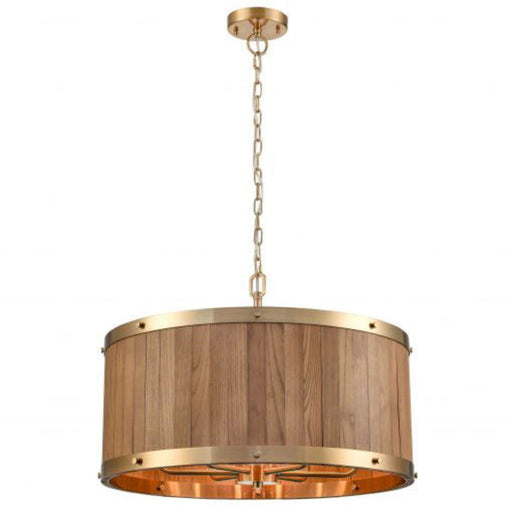 Buy Pendant Lights Australia BARRIQUE Pendant 6 Lights Brass Oak Wood / Iron- BARRIQUE1