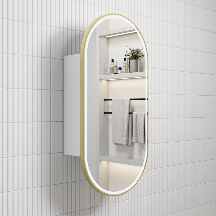 Beau Monde LED Shaving Cabinet 3CCT Matte White With Brushed Gold Frame - LSCBM-450-MW-BG