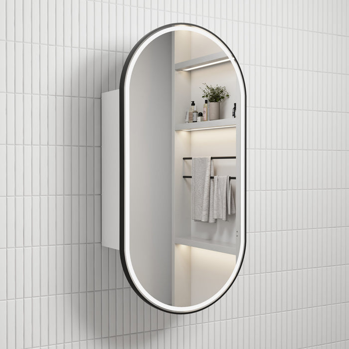 Beau Monde LED Shaving Cabinet 3CCT Matte White With Matte Black Frame - LSCBM-450-MW-MB