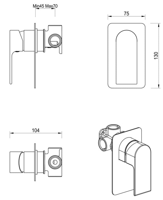 Beki Shower Mixer Square Plate Trim Kit Only French Gold - SHMB-8-FG-TK