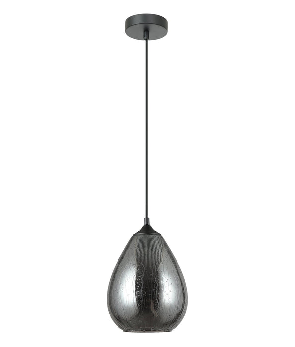Chuva Mirror Finish Glass With Rain Drop Effect Oval Pendant Smokey Black - CHUVA4
