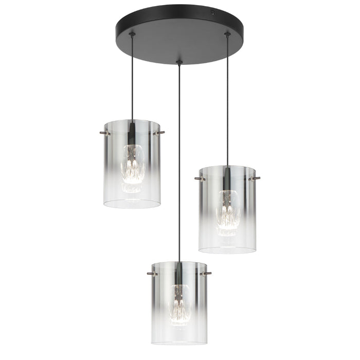 Crevil 3 Light LED Pendant 12W 4000K  Black & Smoke- CREVIL PE3-BKSM