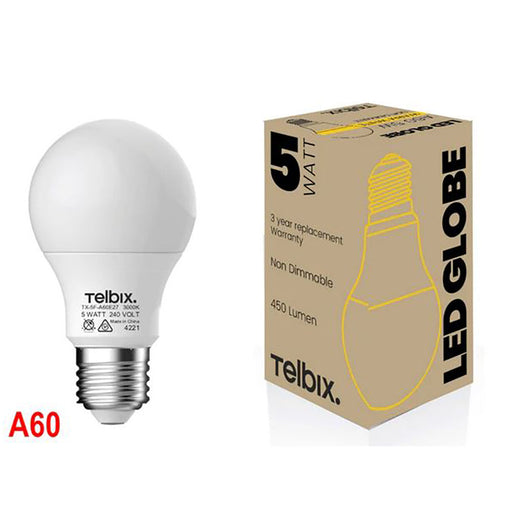 Buy LED Globes Australia A60 LED Globe ES 240V 5W White Polycarbonate 6000K - G A605E27OP860