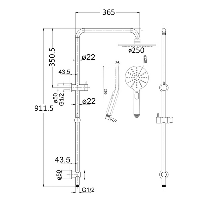 Mica Dual Shower Rail Black - DSH-R-TH-BLK