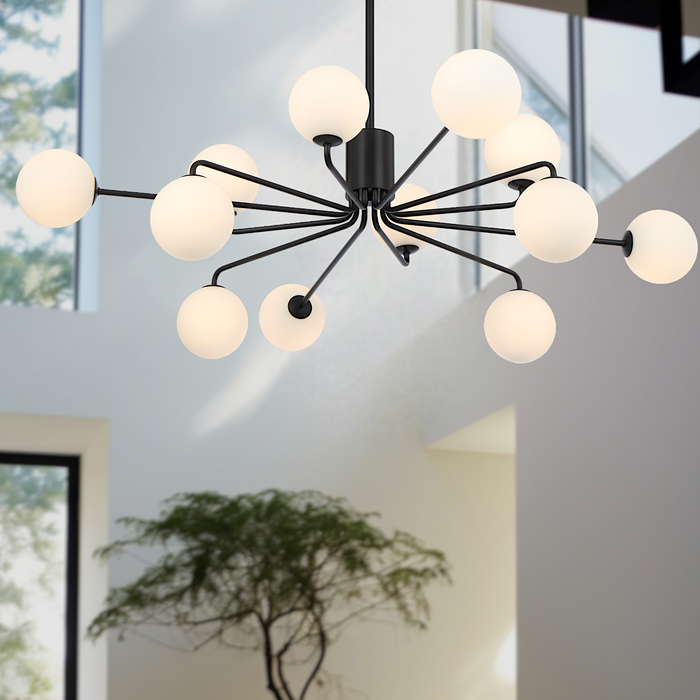 Felton 12 Light Pendant Black & Opal Matt - FELTON PE12BKOM