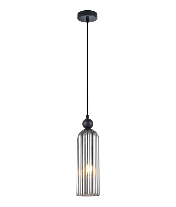 Flauta Round Top Cylinder Ribbed Pendant Light Smokey Black - FLAUTA1