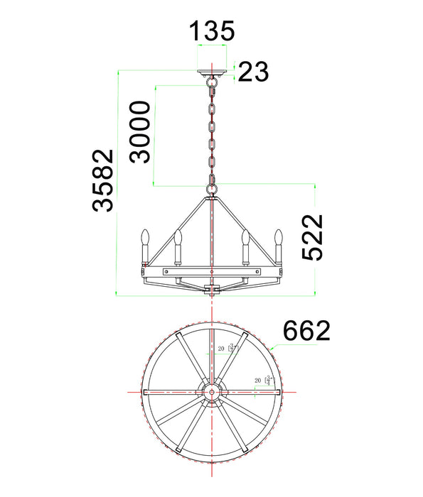 Funale 6 Light  Pendant Oak Wood - FUNALE4