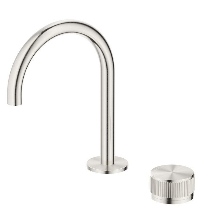 Mica Fluted Gooseneck Hob Basin Mixer Set Brushed Nickel - HSB-6-NR-BN