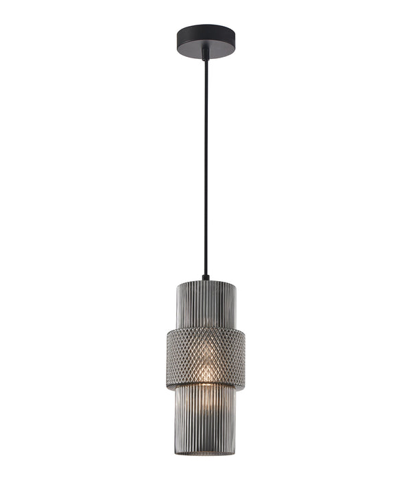 Hueca Double Cylinder Ribbed with Segment Pendant Lights Smokey Black - HUECA1