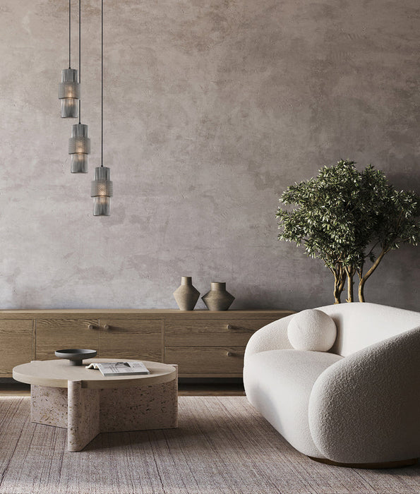 Hueca Double Cylinder Ribbed with Segment Pendant Lights Smokey Black - HUECA1