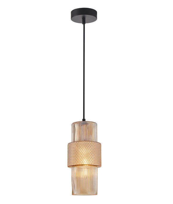 Hueca Double Cylinder Ribbed with Segment Pendant Lights Amber - HUECA2