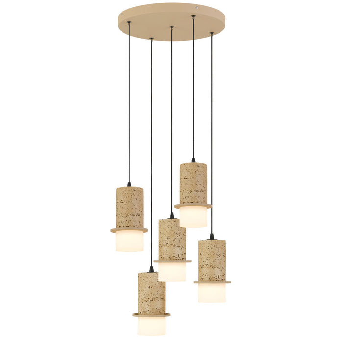 Kolisa LED 5 Light Pendant 30W Tri Colour Travertine - KOLISA PE5-BE