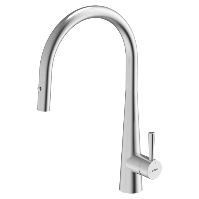 304 Gooseneck Pull Out With Dual Spray Function Kitchen Mixer Brushed Steel - KTA014-BR