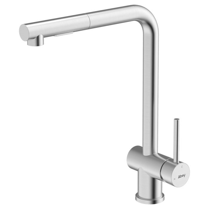 304 Square Neck Kitchen Mixer With Dual Spray Pull Out Brushed Steel - KTA030-BR