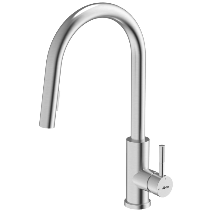 304 Gooseneck Pull Out Dual Spray Function Kitchen Mixer Brushed Steel - KTA045-BR